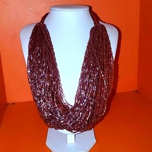 22" Multi Strand Cranberry Red Necklace Buttons in Back Thick Chunky Holday